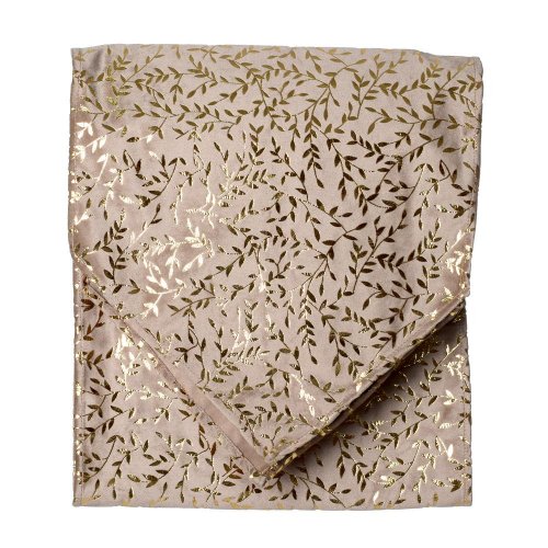 Vian. štóla na stôl vz. listy béž/zla zam/textil 32*150cm - Vianočné stromčeky