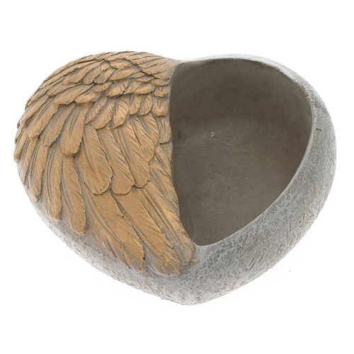 Srdce cement bledo-sivo-zlaté s krídlami 16,5cm - Umelé kvety