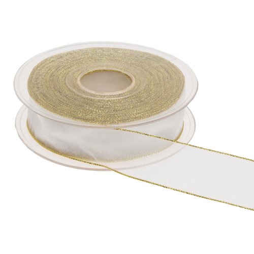 Stuha biela zlatý lem 2,5cm/20m 3348m 04