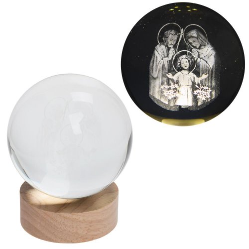 Led guľa sklo na drev.podstavci s podsvietením sv.rodina 10*12cm - Vianočné dekorácie a ozdoby