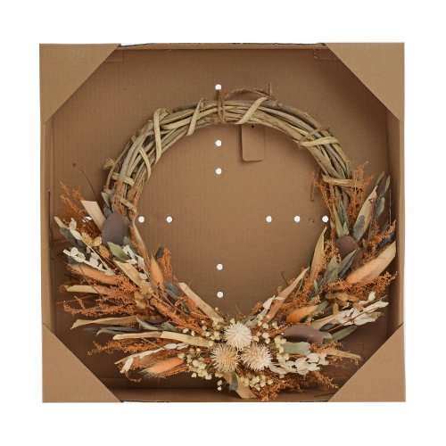 Veniec sušený polkruh žlto/biely bodliak 43*41cm - Vianočné dekorácie