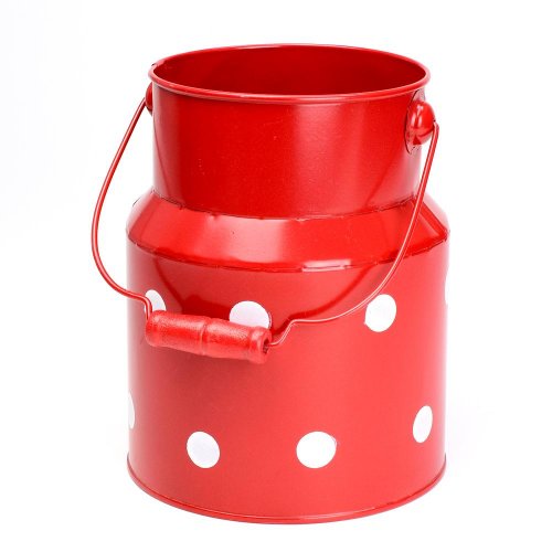 Váza konva s rúčkou kov červená veľké bodky v:18/27,5x12cm super cena