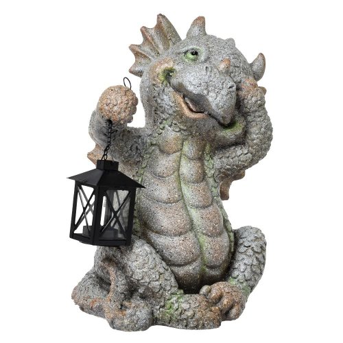 Dráčik s lampášom mgo 28x27x38,5cm šedý