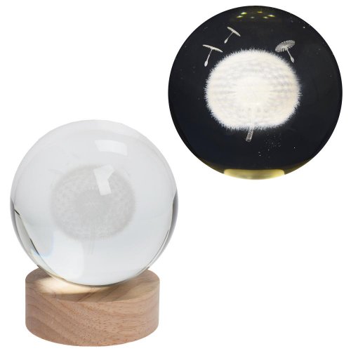Led guľa sklo na drev.podstavci s podsvietením púpava 10*12cm - Umelé kvety