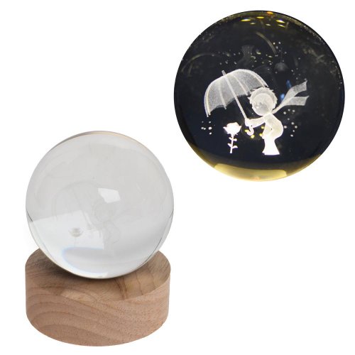 Led guľa sklo na drev.podstavci s podsvietením malý princ 8*10cm - Vianočné dekorácie a ozdoby