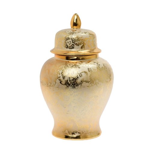 Dóza na suché aranž.s poklopom keram. zlatá 15x15x25cm - Veľkonočné ozdoby