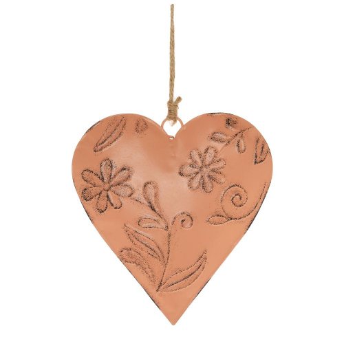 Záves srdce kvety kov 14x14cm oranžové