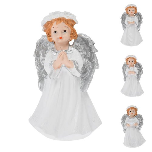 Anjel s ružovým venčekom poly 6x5x11cm biely mix