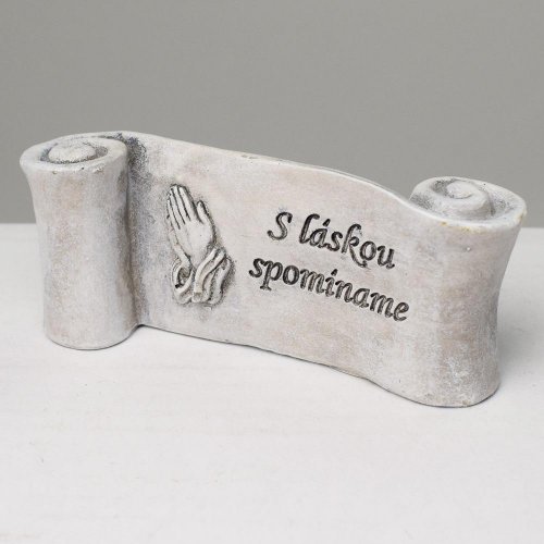 Zvitok s nápisom sivý 12x4x5cm polyres