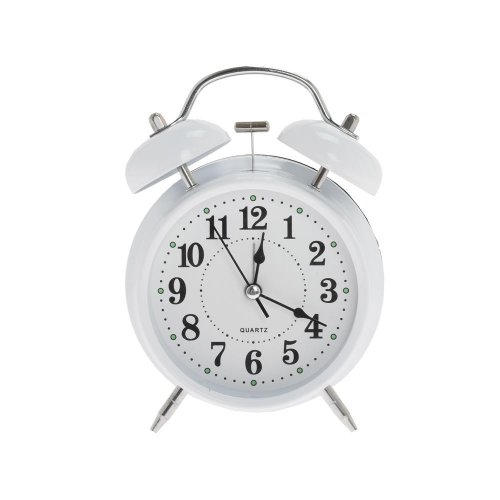 Hodiny budík kov 10cm biele