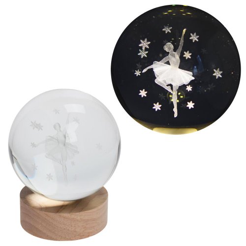 Led guľa sklo na drev.podstavci s podsvietením baletka10*12cm - Umelé kvety