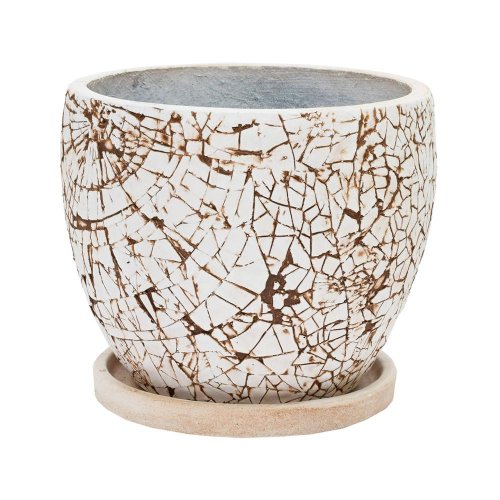 J98 kvetináč + miska okrúhly bielo/čierna 44xh36cm l