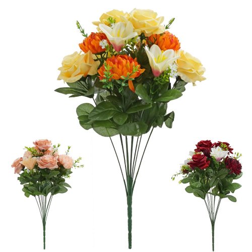 Kytica ruža chryz.ľalia x12 mix 3f 48cm red,yel/ora,dk.ph
