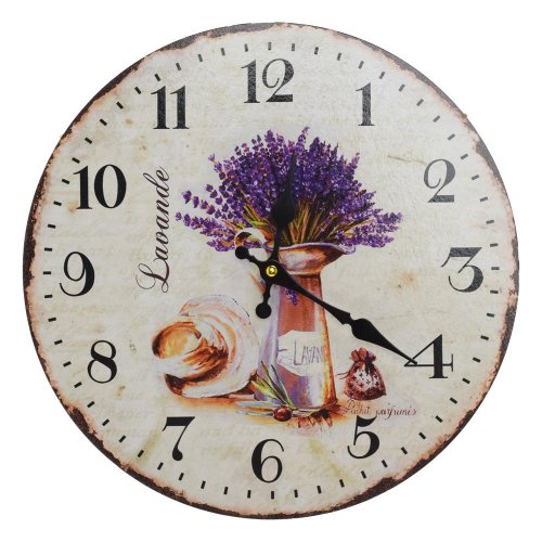 Hodiny nástenné mdf dia 34cm levanduľová kytica