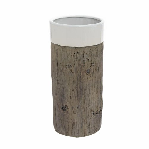 Obal váza vzor drevo keramika 14.5*14.5*31 hnedobiely