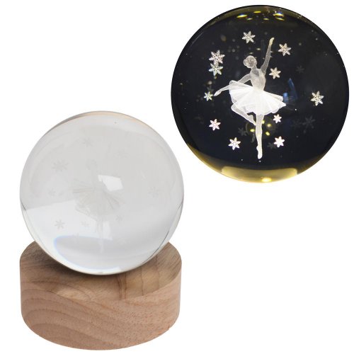 Led guľa sklo na drev.podstavci s podsvietením baletka 8*10cm