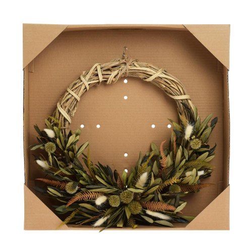 Veniec sušený polkruh bie/zlený bodliak 43*41cm