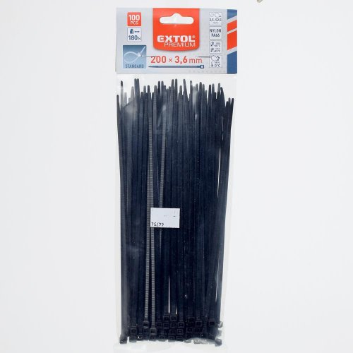 Pásky sťahovacie čierne, 3,6x200mm,100ks, pr.50mm, 18kg