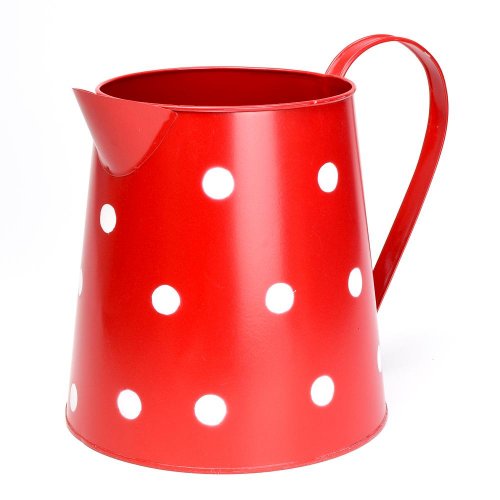Váza džbán v:19x14cm kov červená veľké bodky super cena