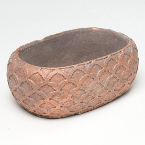 Obal oval cement šedý s medenou 20x13x7cm