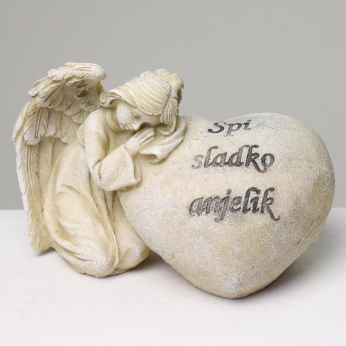 Anjel pri srdci sivý 15x9x9,5cm polyres