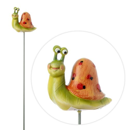 Zápich slimák zelený s oranž. ulitou a lienkami poly 5*2.5*28.5