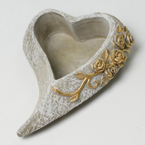 Obal srdce cement šedé zl.ornament 18x24x6.5cm - Umelé kvety