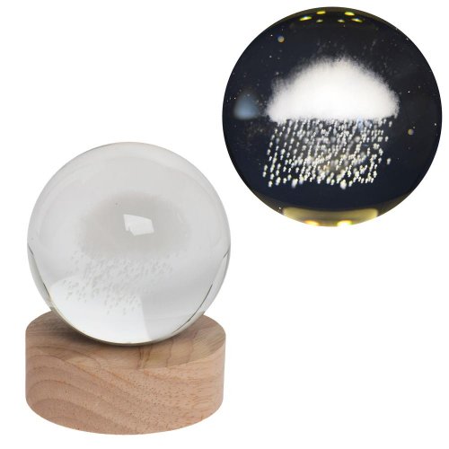 Led guľa sklo na drev.podstavci s podsvietením dážď 8*10cm