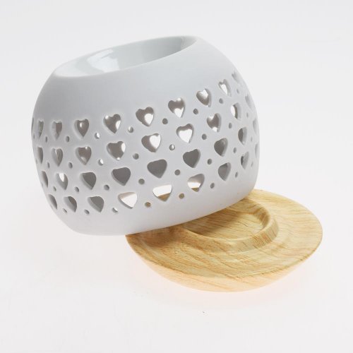 Aromalampa guľa srdiečka porcelán 8x9cm biela