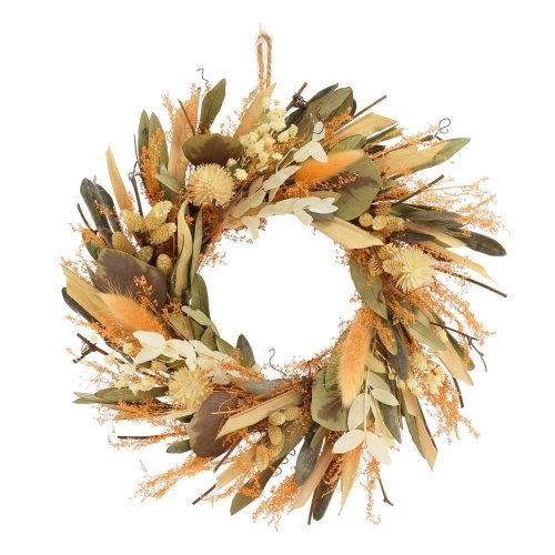 Veniec sušený oranž-bielo/zelený 27,5cm - Vianočné dekorácie