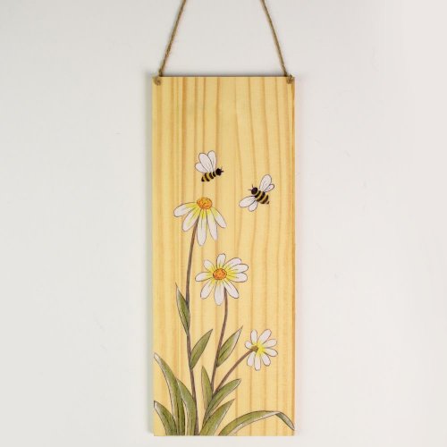 Záves tabuľka kvety  drevo 30x12x1cm natur