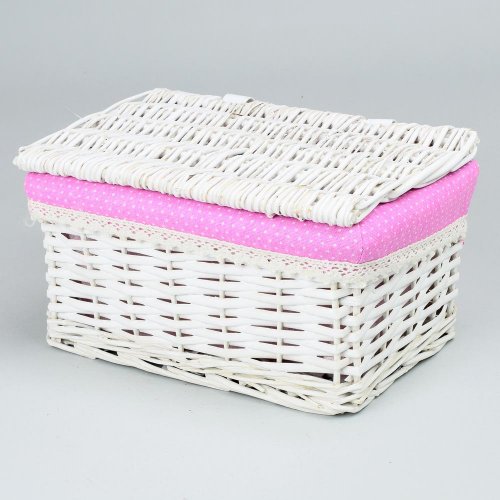 349fl/s prútený košík biely vzor bodky s:28x19x17cm