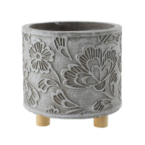 Obal cement na nožičkách bl. šedý 14x14x13,5cm - Vianočné dekorácie