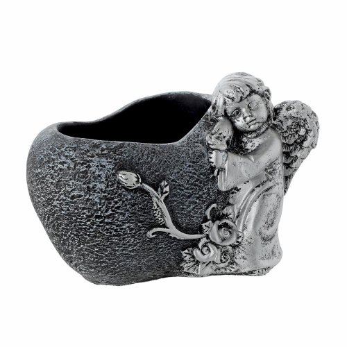 Obal srdce anjel cement sivo strieb. 15.5x13x12.5cm - Jesenné dekorácie