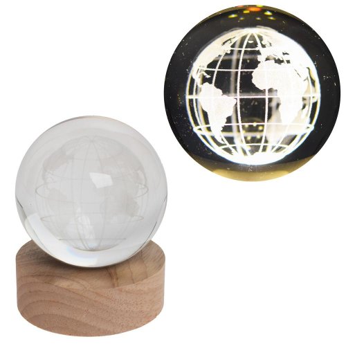 Led guľa sklo na drev.podstavci s podsvietením zemeguľa 8*10cm - Vianočné dekorácie a ozdoby