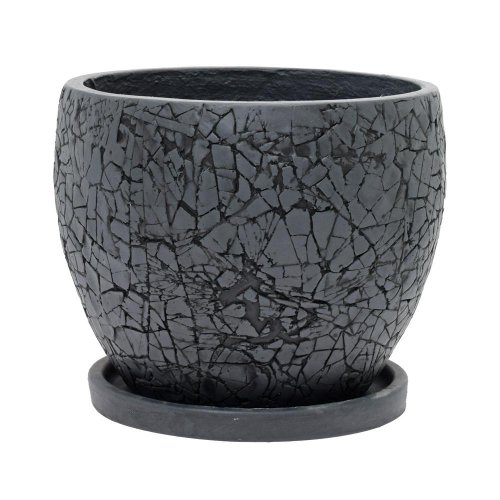 J99 kvetináč + miska okrúhly čierna cylinder 24xh19,6cm xs