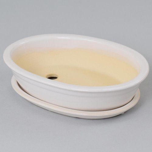 16.035.19 kvetináč+miska bonsai ovál biely 19cm /v.5cm/