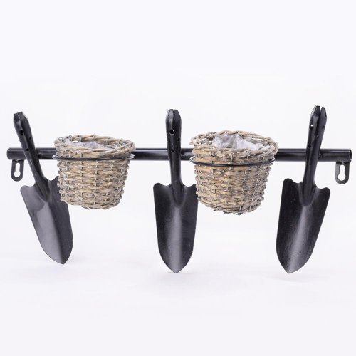 Dekor. lopatky + 2xprút. kôš na stenu 60cm