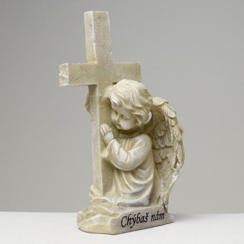 Anjel s krížom sivý 10,5x10,5x21cm polyres super cena
