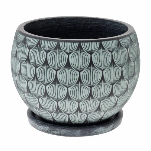 J71 kvetináč + miska guľa jill zel./čierna 40h26cm l