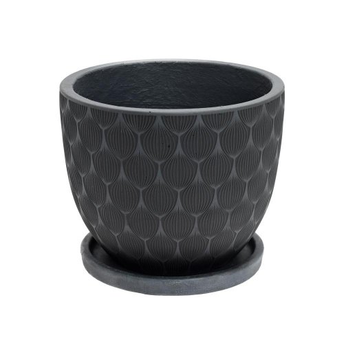 J116 kvetináč + miska okrúhly jill čierna 30h24,5cm m