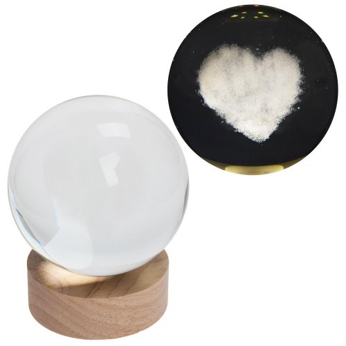 Led guľa sklo na drev.podstavci s podsvietením srdce 10*12cm - Umelé kvety