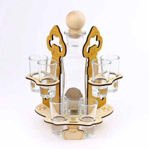 524 kľúče/poháre drevo+sklo v24x18x18cm