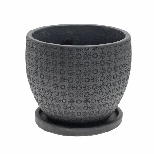 J135 kvetináč + miska paige čierna  24x19,6cm xs