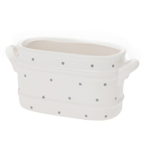 Obal ovál na suché aranžovanie 19,5x8,5x9,3cm biela s bodkami