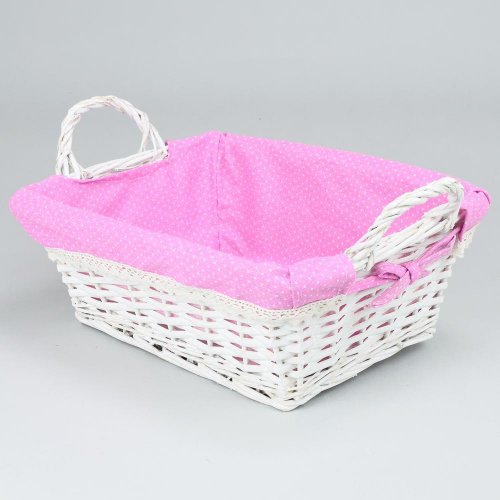 Prútený košík biely vzor bodka 35x26x13cm