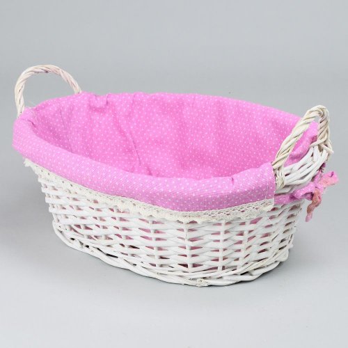 Prútený košík biely vzor ruž.bodky l:38x28x13cm
