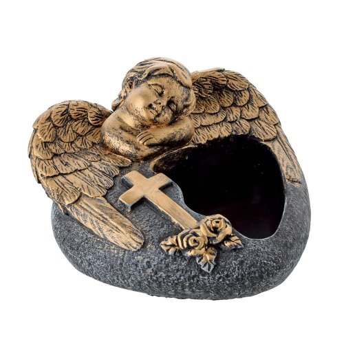 Obal srdce anjel cement sivo zlatá 16x17.5x11cm - Jesenné dekorácie