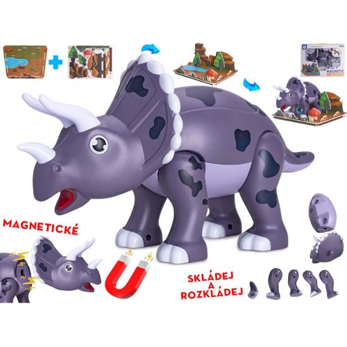 Dinosaurus triceratops, 28cm, magnetický a doplnky