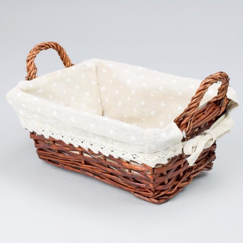 Prútený košík tm.hnedý vzor šedá bodka 23x16x9cm